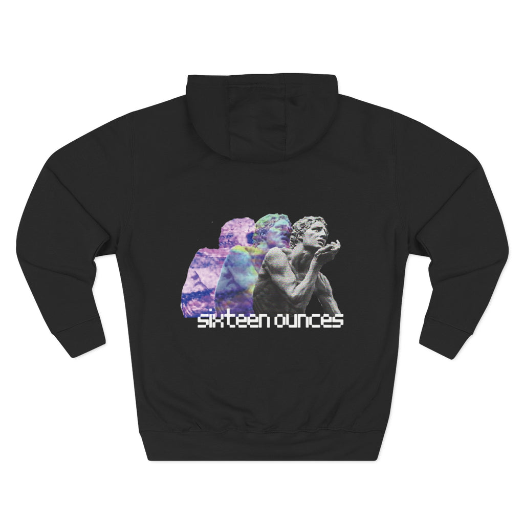 Sixteen Ounces Hoodie — Retro Statue Graphic Fleece Pullover
